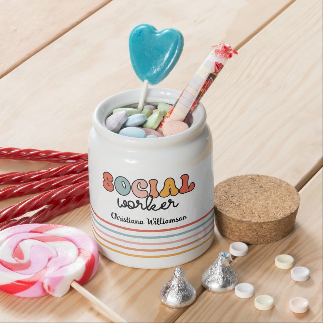 Personalized Retro Social Worker Candy Jar (In Situ)