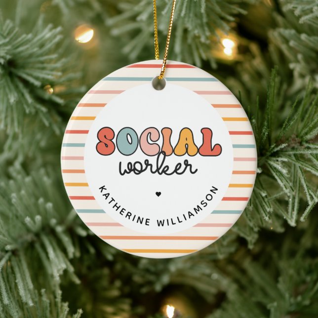 Personalized Retro Social Worker Ceramic Ornament (Tree)