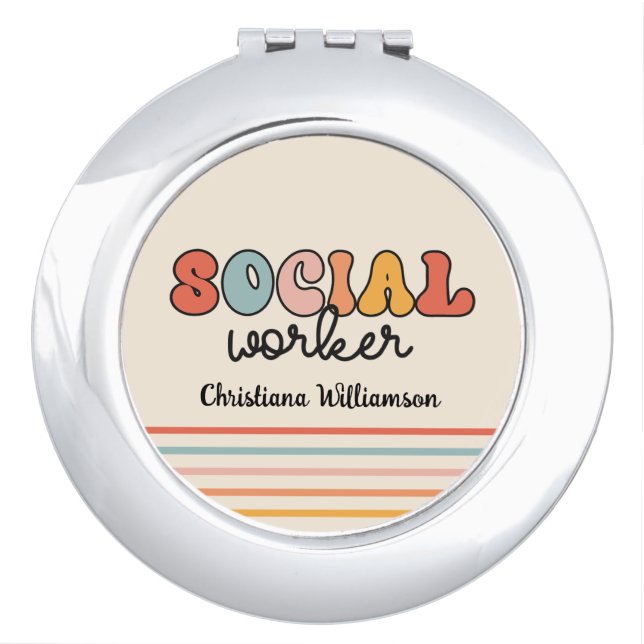 Personalized Retro Social Worker Compact Mirror (Front)