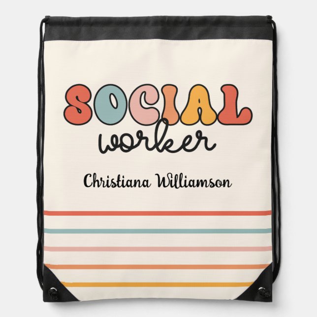 Personalized Retro Social Worker Drawstring Bag (Front)