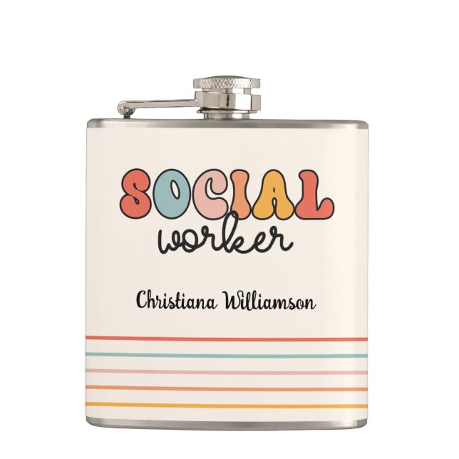 Personalized Retro Social Worker Flask (Front)