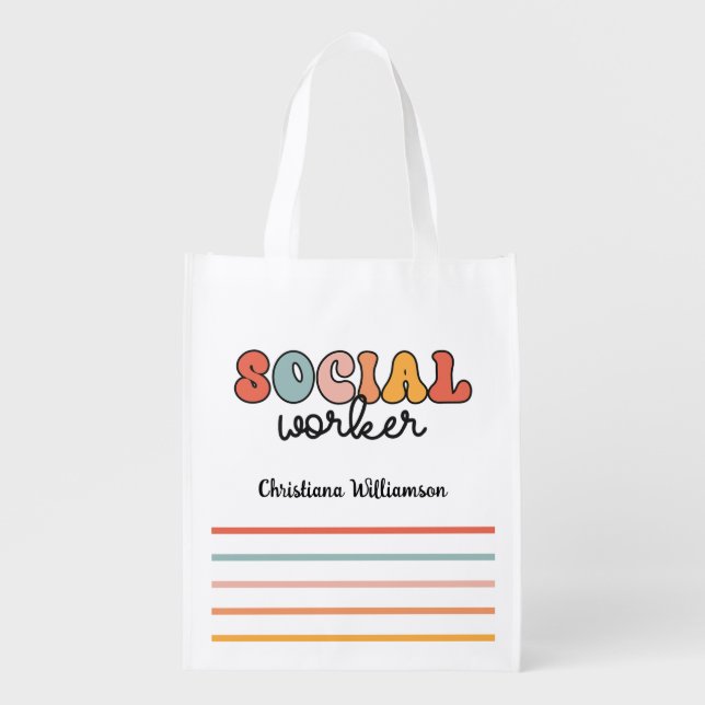 Personalized Retro Social Worker Grocery Bag (Front)