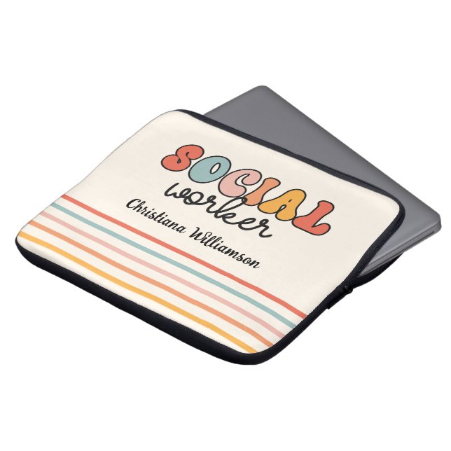 Personalized Retro Social Worker Laptop Sleeve (Front Top)