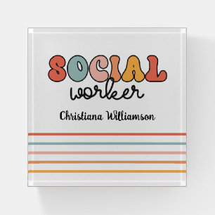 Personalized Retro Social Worker Paperweight