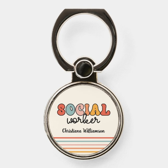 Personalized Retro Social Worker Phone Ring Stand (Front)