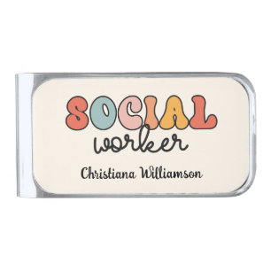 Personalized Retro Social Worker Silver Finish Money Clip