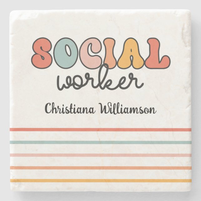 Personalized Retro Social Worker Stone Coaster (Front)