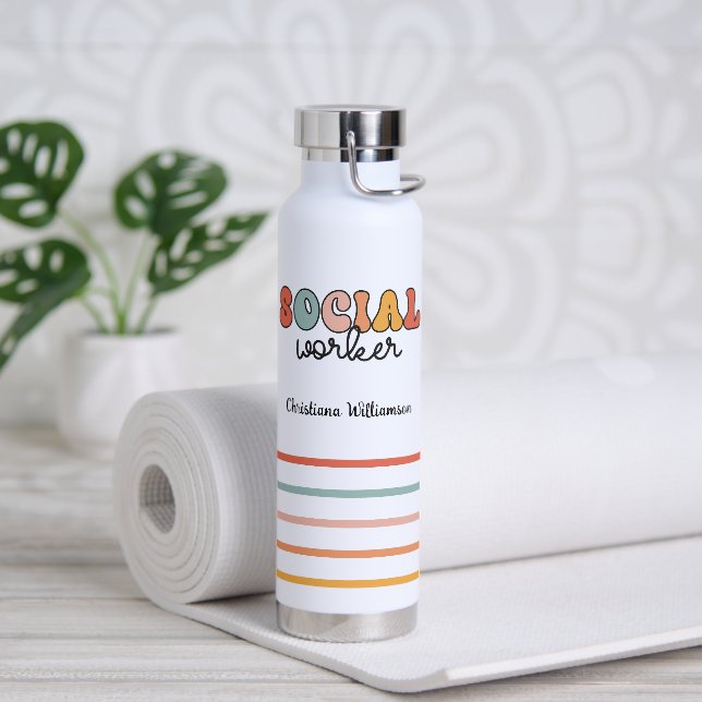 Personalized Retro Social Worker Water Bottle (Yoga)