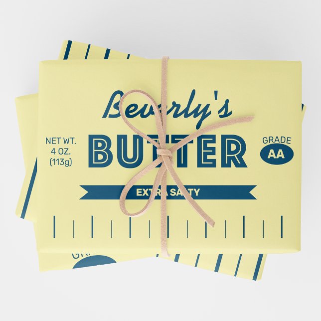 Personalized Retro Stick of Butter Fun Foodie  Wrapping Paper Sheets (Custom Stick of Butter Wrapping Paper Sheets. Three Styles)