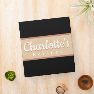 Personalized Retro Stripe Beige Black Recipe 3 Ring Binder