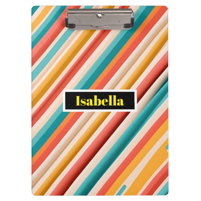 Personalized Retro Striped Clipboard | Colorful  (Front)
