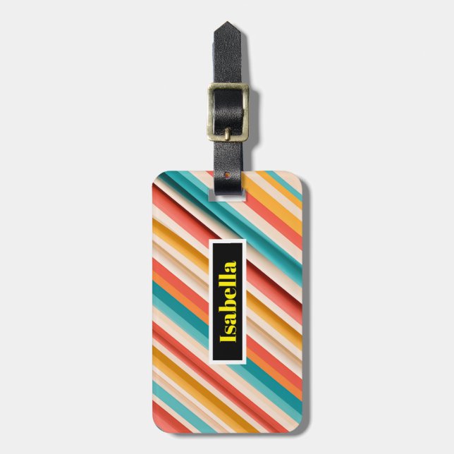 Personalized Retro Striped Double-Sided Luggage Tag (Front Vertical)