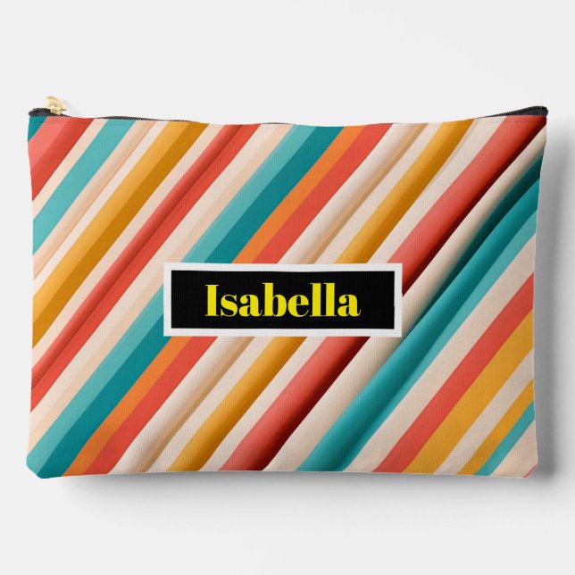 Personalized Retro Striped Large Accessory Pouch (Front)