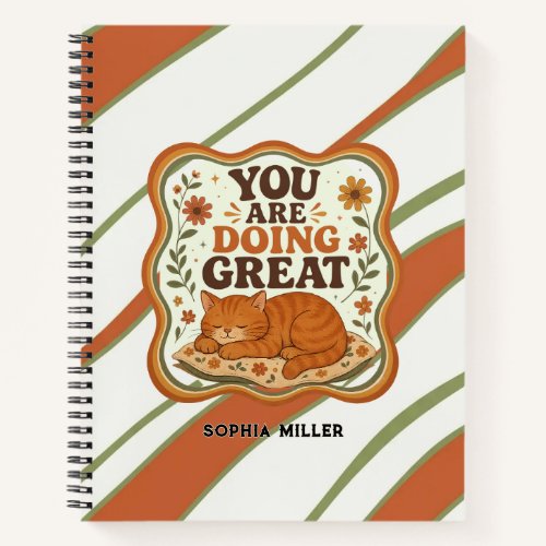 Personalized Retro Striped Orange Cat Notebook