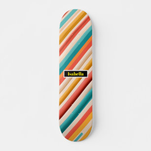 Personalized Retro Striped Skateboard   Colorful 