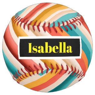 Personalized Retro Striped Softball Colorful