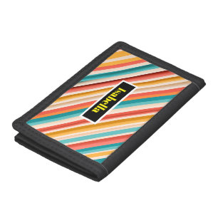Personalized Retro Striped Trifold Wallet