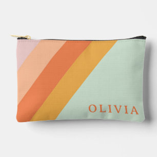 Personalized Retro Stripes Mint Peach Pastel Accessory Pouch