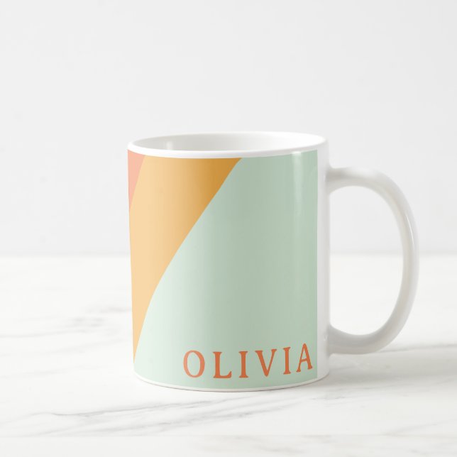 Personalized Retro Stripes Mint Peach Pastel Coffee Mug (Right)