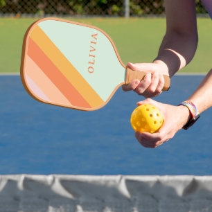 Personalized Retro Stripes Mint Peach Pastel Pickleball Paddle