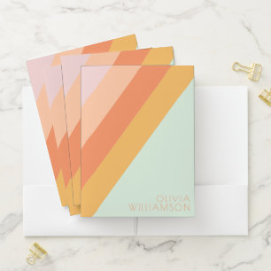 Personalized Retro Stripes Mint Peach Pastel Pocket Folder