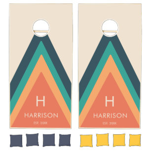 Personalized Retro Stripes Orange Monogram Cornhol Cornhole Set