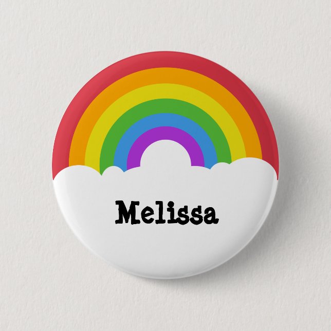 Personalized Retro Style Round Rainbow and Clouds Button (Front)