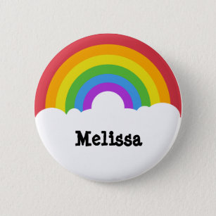 Personalized Retro Style Round Rainbow and Clouds Button