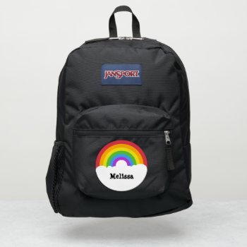 Personalized Retro Style Round Rainbow And Clouds Jansport Backpack by AwkwardDesignCo at Zazzle