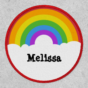 Personalized Retro Style Round Rainbow and Clouds Patch