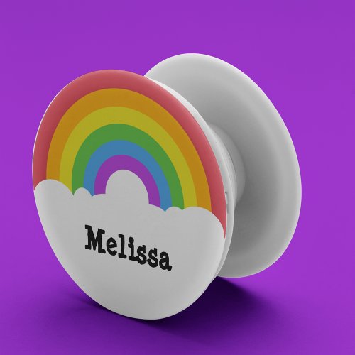 Personalized Retro Style Round Rainbow and Clouds PopSocket