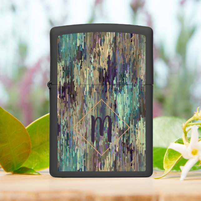 Personalized Retro Style Stripes Art Pattern Zippo Lighter (On Table)