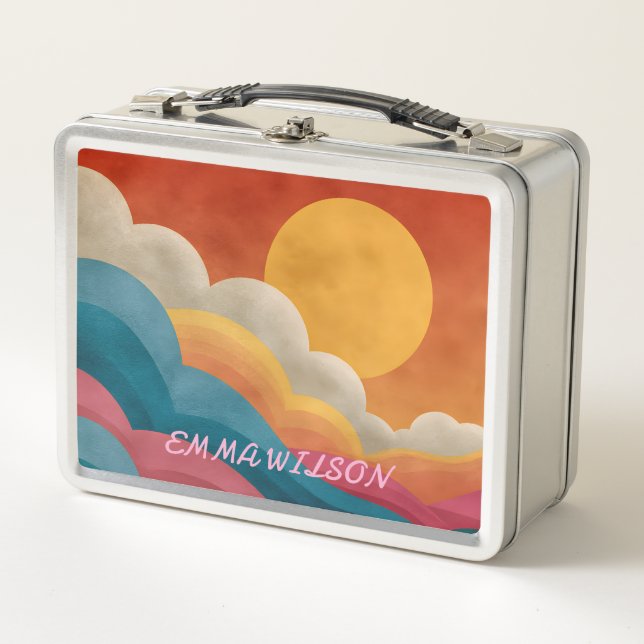 Personalized Retro Sunset Lunch Box | Custom Name (Front)