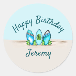 Personalized Retro Surfboards Classic Round Sticker