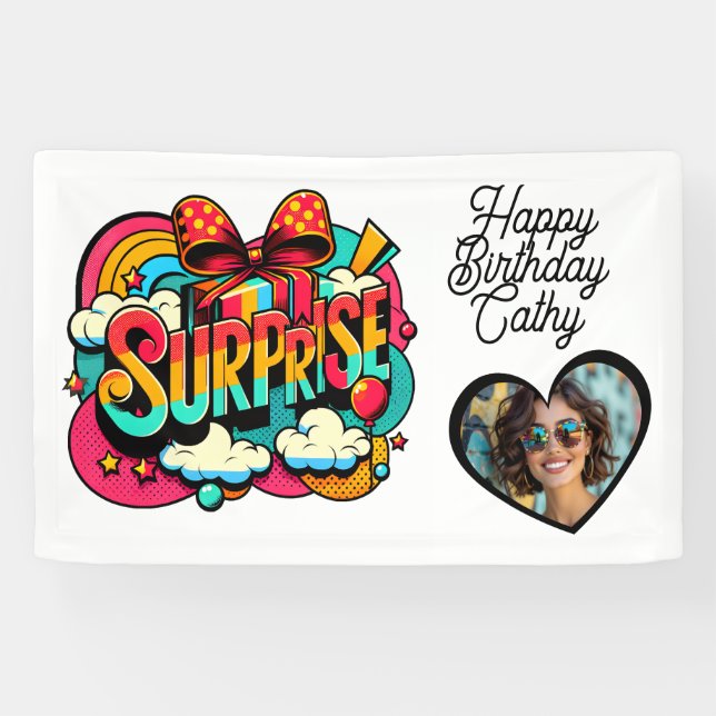 Personalized Retro Surprise Pop Art Party Birthday Banner (Horizontal)
