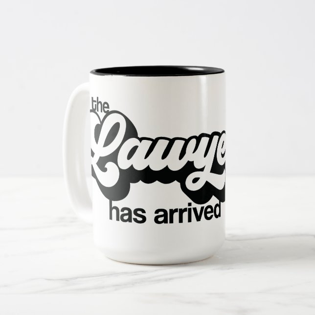 Personalized Retro "The Lawyer Has Arrived" Gift  Two-Tone Coffee Mug (Front Left)