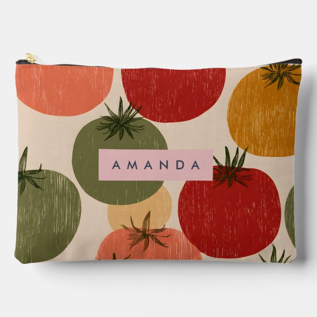 Personalized Retro Tomato Garden Style Accessory Pouch (Front)