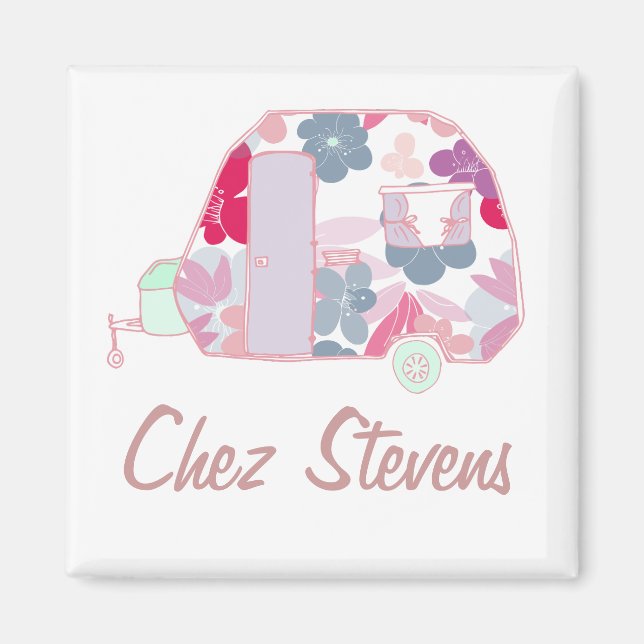 Personalized Retro Vintage Caravan Design Magnets (Front)
