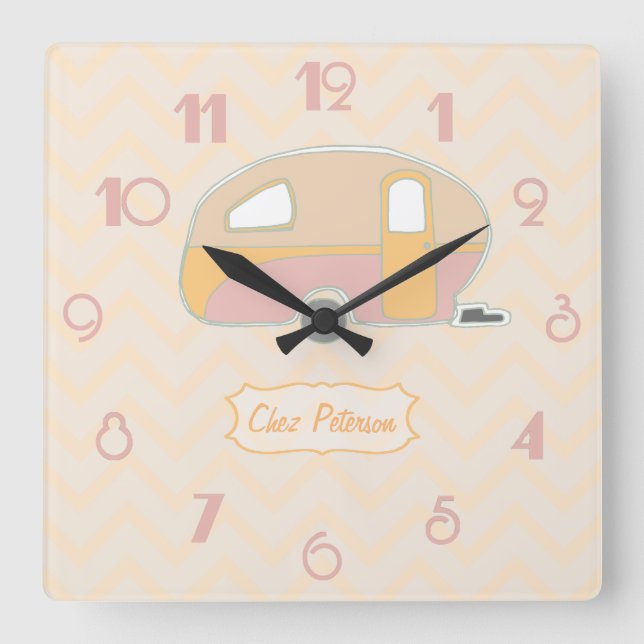 Personalized Retro Vintage Caravan Design Square Wall Clock (Front)