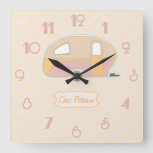 Personalized Retro Vintage Caravan Design Square Wall Clock