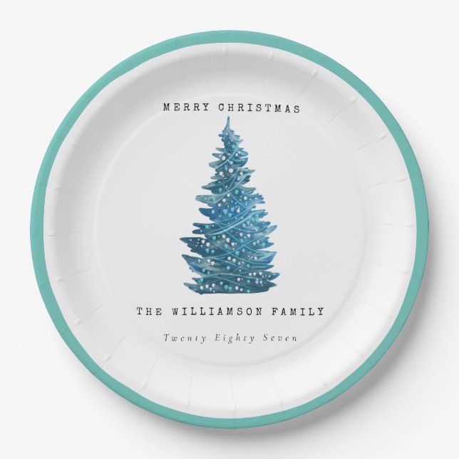 PERSONALIZED RETRO VINTAGE CHRISTMAS TREE PAPER PLATES (Front)