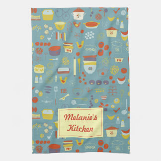 Personalized Retro Vintage Cooking Pattern Kitchen Towel