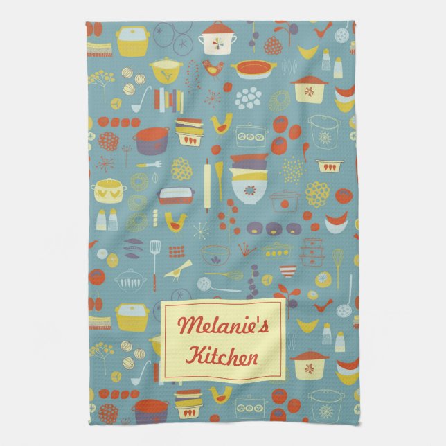 Personalized Retro Vintage Cooking Pattern Kitchen Towel (Vertical)