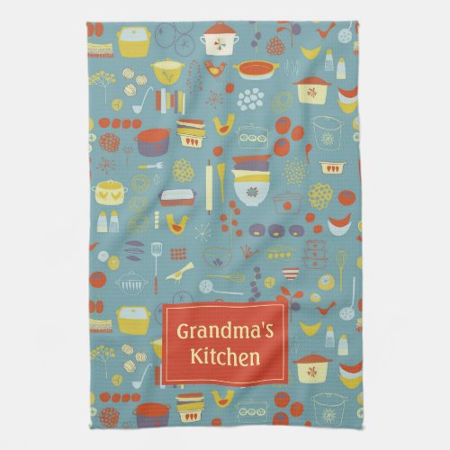 Personalized Retro Vintage Cooking Pattern Kitchen Towel