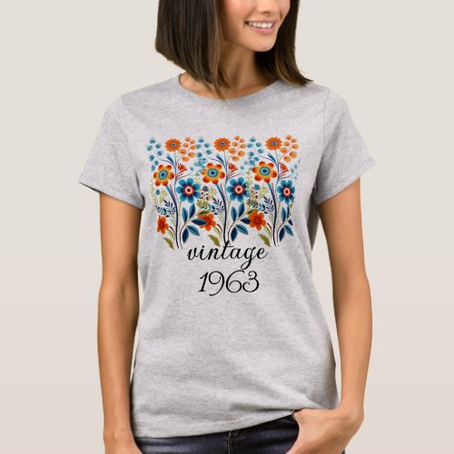 Personalized Retro Vintage Floral Flowers Birthday T_Shirt