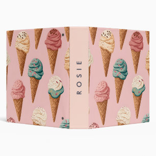 Personalized Retro Vintage Ice Cream Cone Pattern 3 Ring Binder