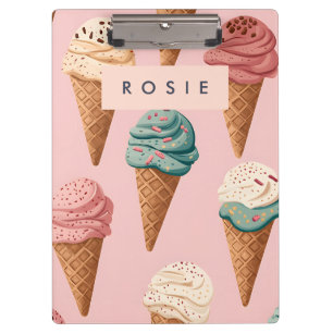 Personalized Retro Vintage Ice Cream Cone Pattern Clipboard