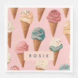 Personalized Retro Vintage Ice Cream Cone Pattern Paper Dinner Napkins