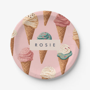 Personalized Retro Vintage Ice Cream Cone Pattern Paper Plates