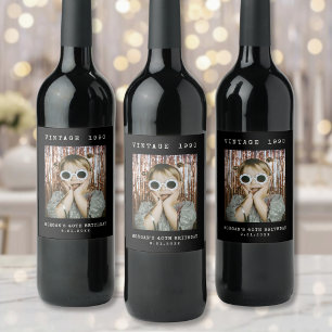 Personalized Retro Vintage Photo Birthday Wine Label